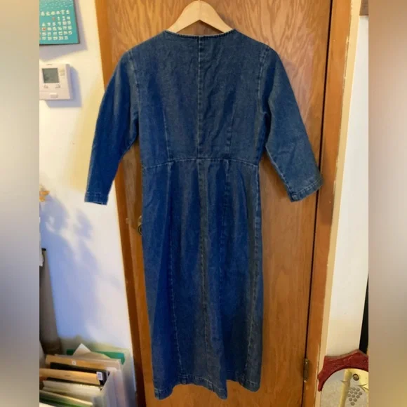 Ilana Kohn denim maxi dress 3/4 sleeves button down size 4 - Picture 9 of 11